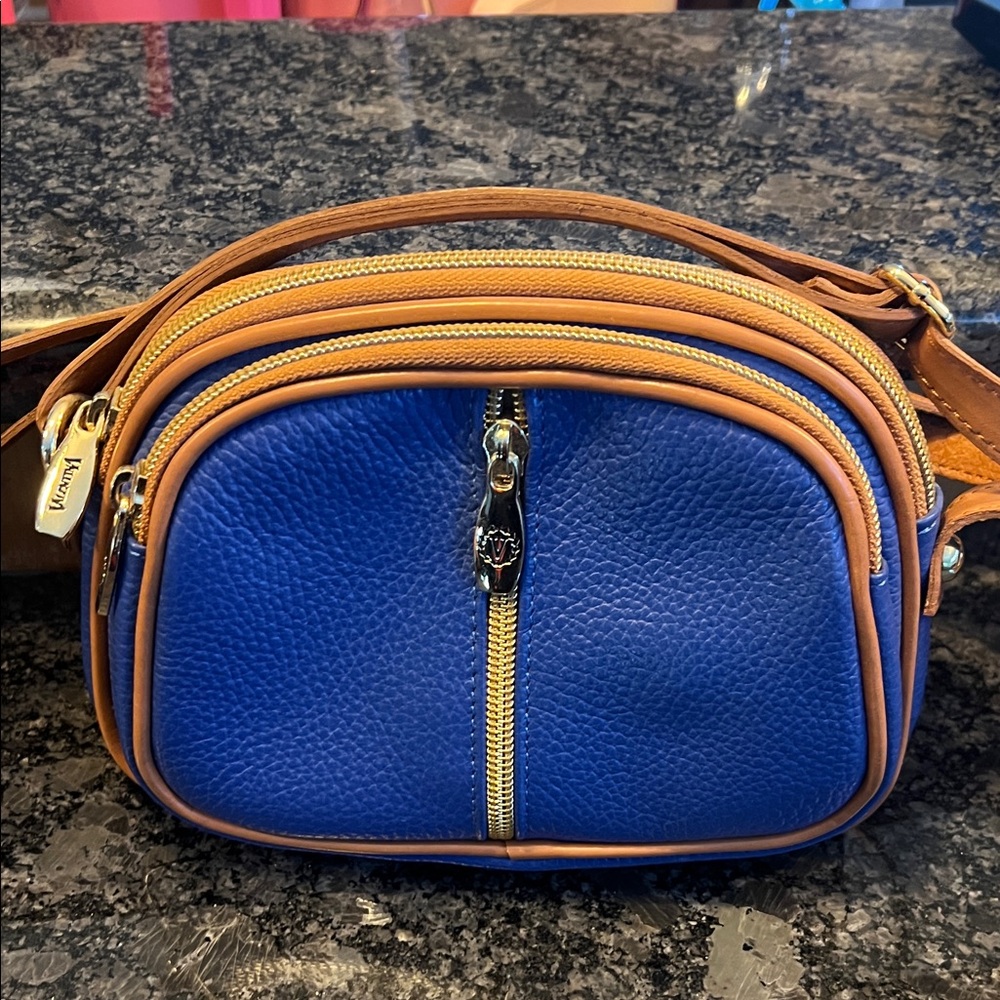 Valentina Leather from Italy 🇮🇹 Blue and Tan Crossbody Bag